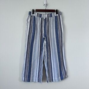Beach Lunch Lounge Women's Medium Striped Linen‎ Blend Wide Leg Cropped Pants